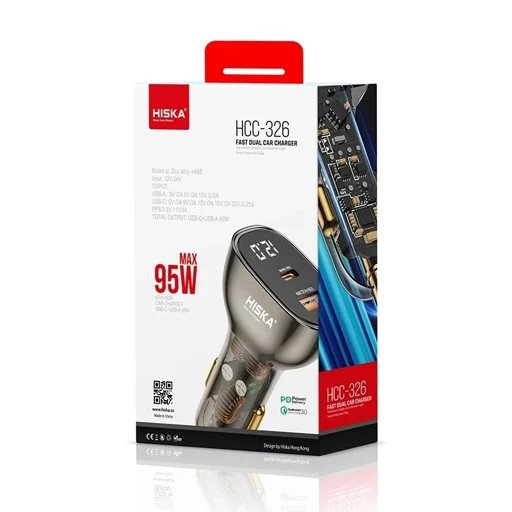 خرید و قیمت شارژر فندکی 95 وات هیسکا مدل HCC-326 از اکسسوری استور با شارژ سریع PD و QC 3.0
