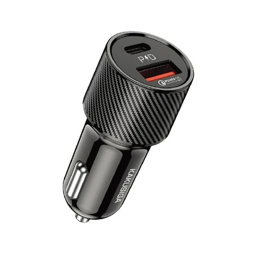 شارژر فندکی دو پورت کاکوسیگا مدل KSC-6ت۷ با درگاههای USB-A و USB-C برای شارژ سریع در خودرو.