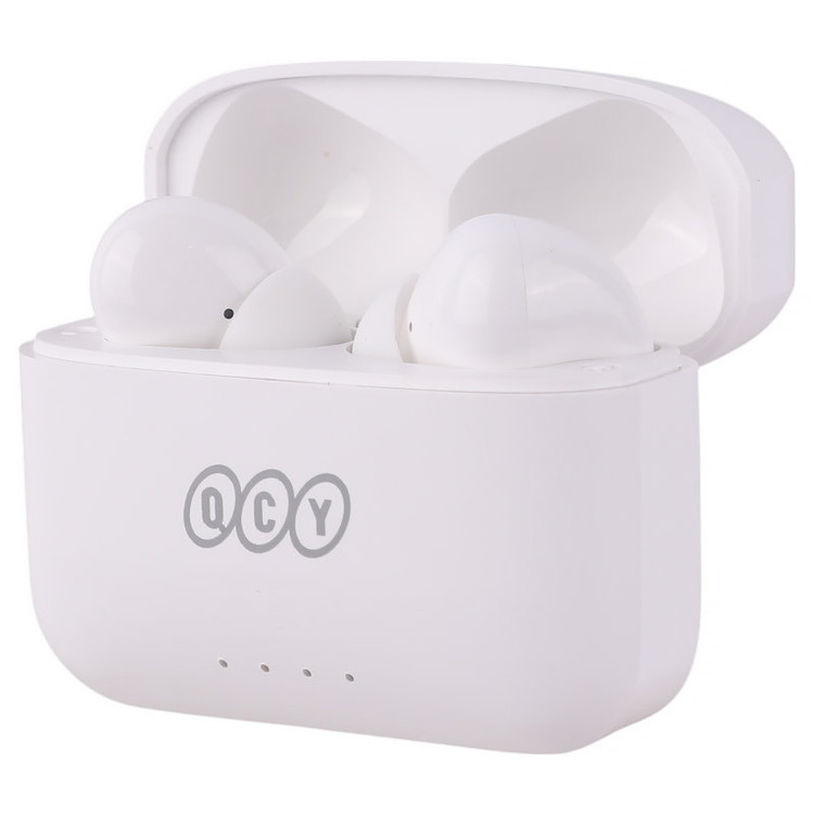 هندزفری بیسیم QCY T18 Pro با طراحی جمعوجور و کیس شارژ کوچک، موجود در فروشگاه اکسسوری استور.