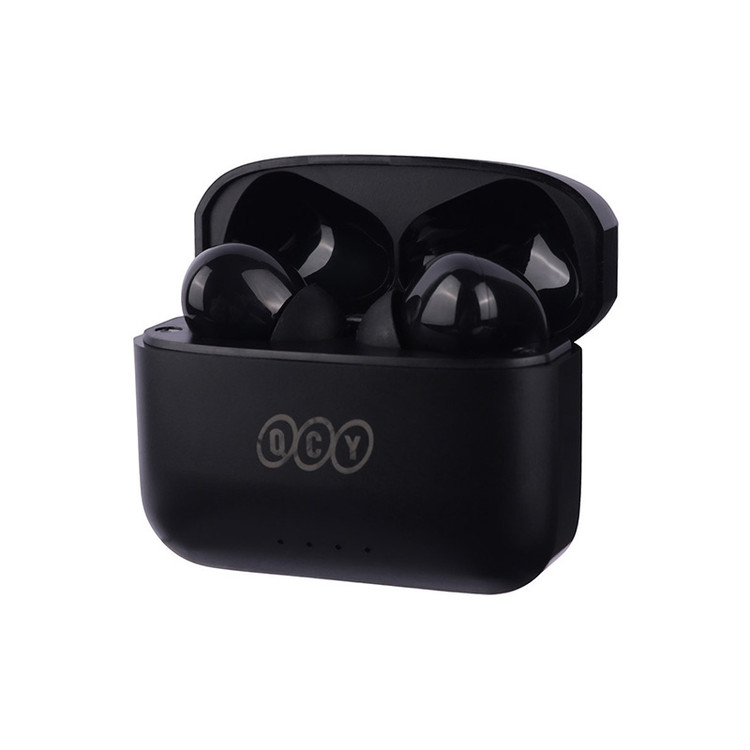 هندزفری بیسیم QCY T18 Pro با طراحی جمعوجور و کیس شارژ کوچک، موجود در فروشگاه اکسسوری استور.