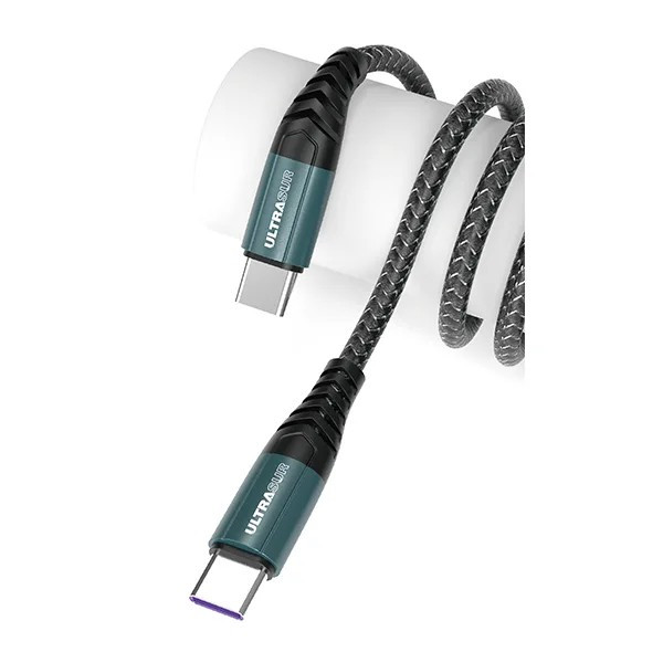 کابل دو سر تایپ سی اولتراسور مدل U-C16p با بدنه کنفی بافتهشده و طول 2 متر.