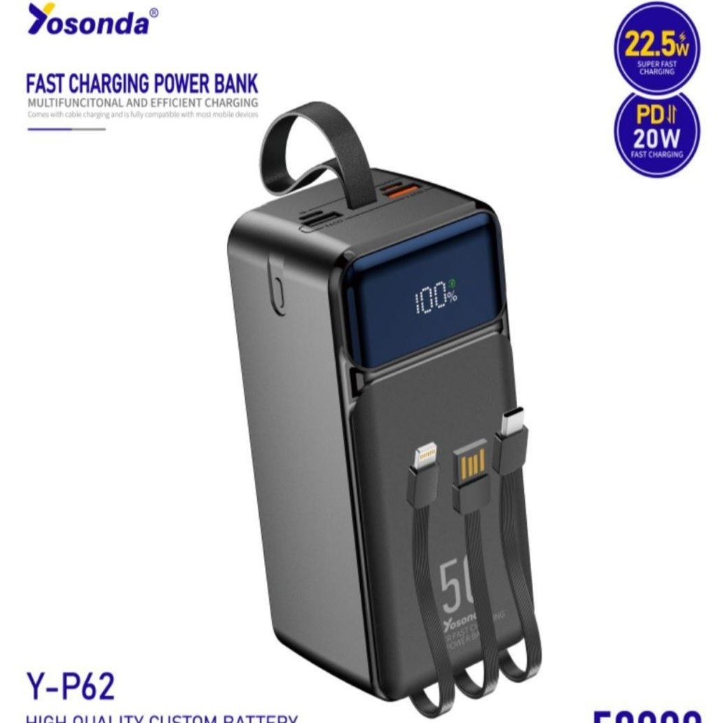 پاوربانک یوسوندا مدل Y-P62 با ظرفیت ۵۰۰۰۰ میلی آمپر