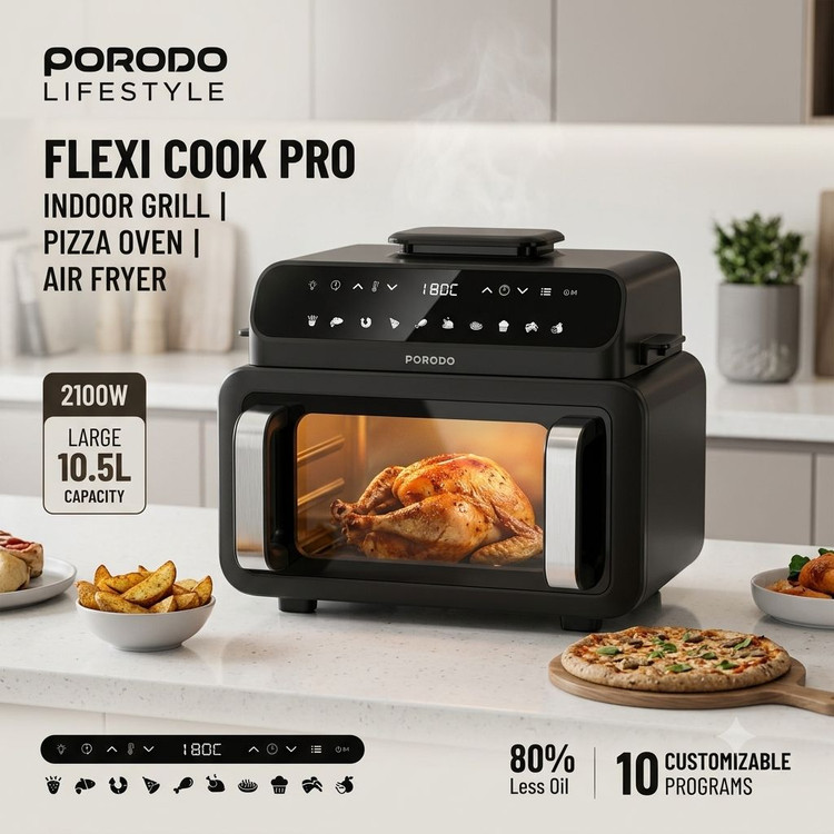 خرید و قیمت دستگاه چندکاره Porodo Flexi Cook Pro (گریل، فر پیتزا و هواپز) در اکسسوری استور