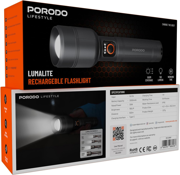 خرید چراغ قوه شارژی Porodo با قیمت مناسب از اکسسوری استور