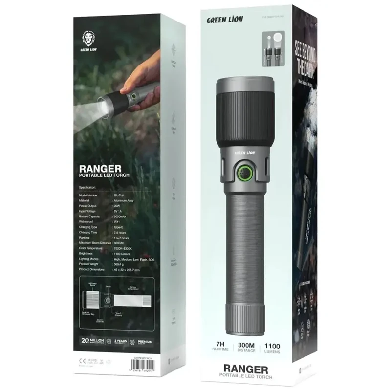 خرید چراغ قوه شارژی گرین لاین مدل RANGER با قیمت مناسب در اکسسوری استور