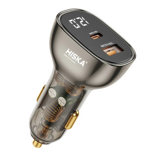 تصویر شارژر فندکی ۹۵ وات هیسکا مدل HCC-326 با نمایشگر دیجیتال و دو پورت USB و Type-C، مناسب برای خرید با بهترین قیمت از اکسسوری استور.