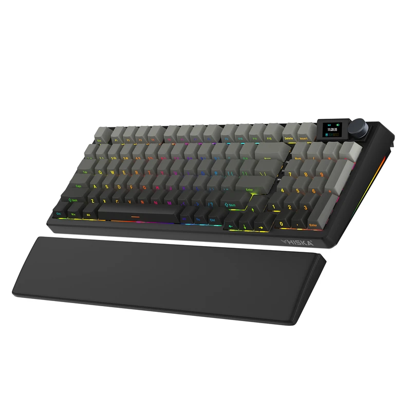 تصویر کیبورد گیمینگ مکانیکال هیسکا مدل HX-KEG450 با صفحه‌نمایش رنگی و نورپردازی RGB، مناسب برای خرید با بهترین قیمت از اکسسوری استور.