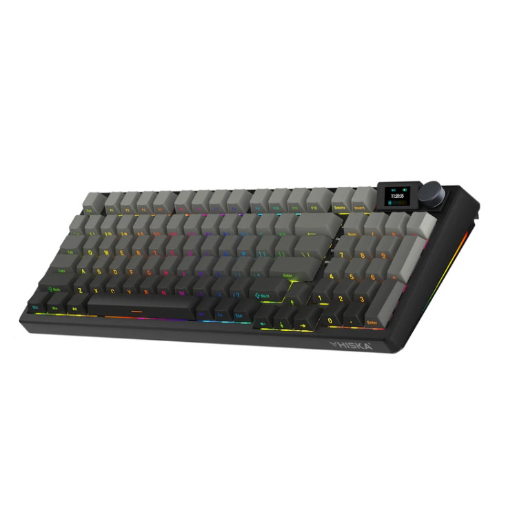 تصویر کیبورد گیمینگ مکانیکال هیسکا مدل HX-KEG450 با صفحهنمایش رنگی و نورپردازی RGB، مناسب برای خرید با بهترین قیمت از اکسسوری استور.