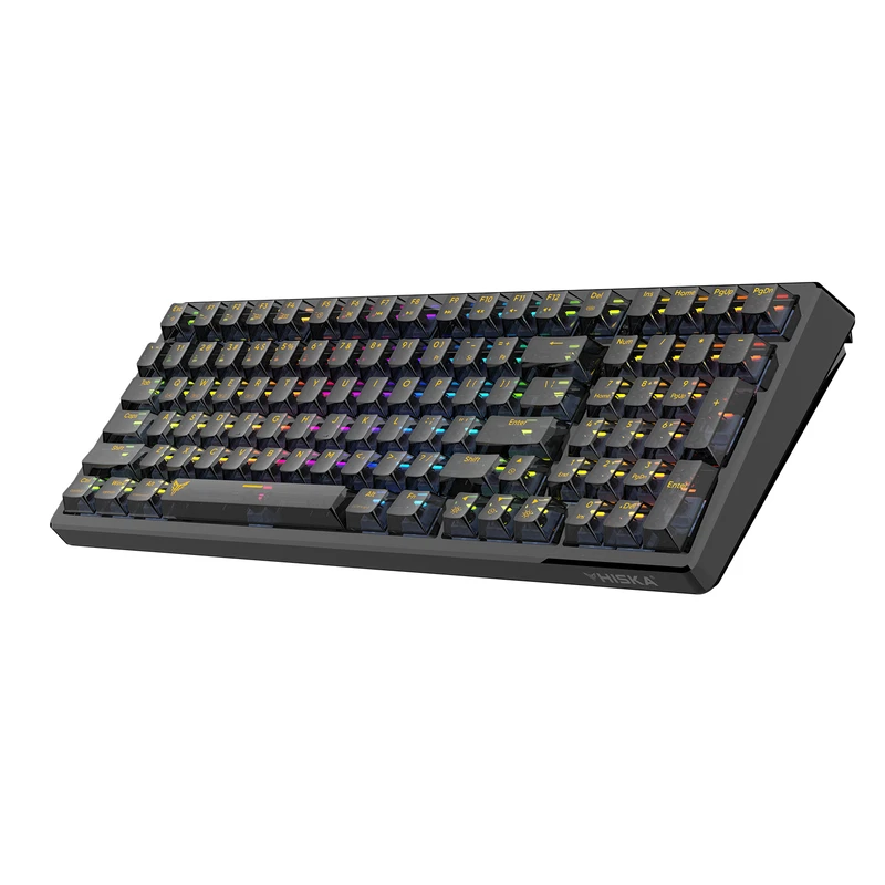 تصویر کیبورد گیمینگ مکانیکال هیسکا مدل HX-KEG460 با کلیدهای شفاف و نورپردازی RGB، مناسب برای خرید با بهترین قیمت از اکسسوری استور.