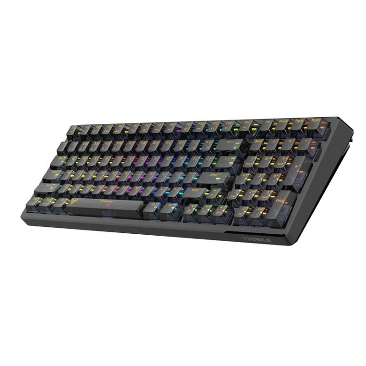 تصویر کیبورد گیمینگ مکانیکال هیسکا مدل HX-KEG460 با کلیدهای شفاف و نورپردازی RGB، مناسب برای خرید با بهترین قیمت از اکسسوری استور.