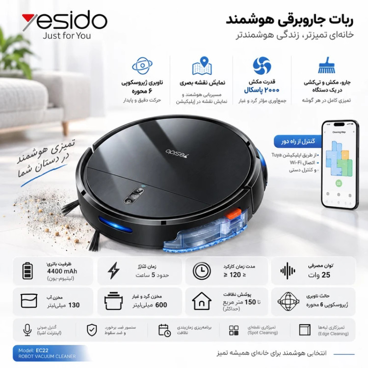 خرید و قیمت جاروبرقی رباتیک EC22 با کیفیت و کارایی بالا در اکسسوری استور