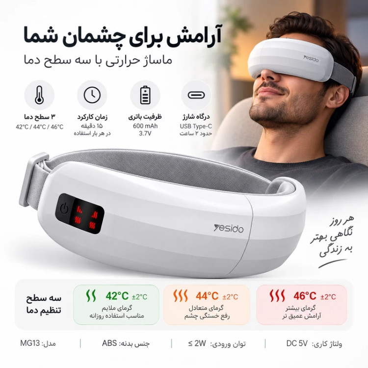 ماساژور چشم یسیدو مدل MG13 با قابلیت تنظیم دما و طراحی تاشو