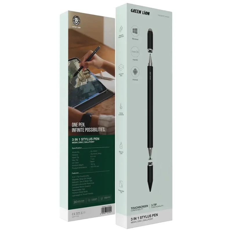 خرید قلم لمسی ۳ در ۱ گرین‌لاین مدل GL-PEN7 با بدنه آلومینیومی از اکسسوری استور